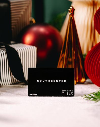 Black Southcentre Plus gift card among festive holiday decorations and ornaments
