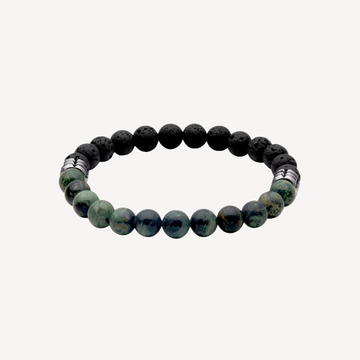 Peoples Black Lava and Green Chalcedony Bead Half-and-Half Strand Bracelet