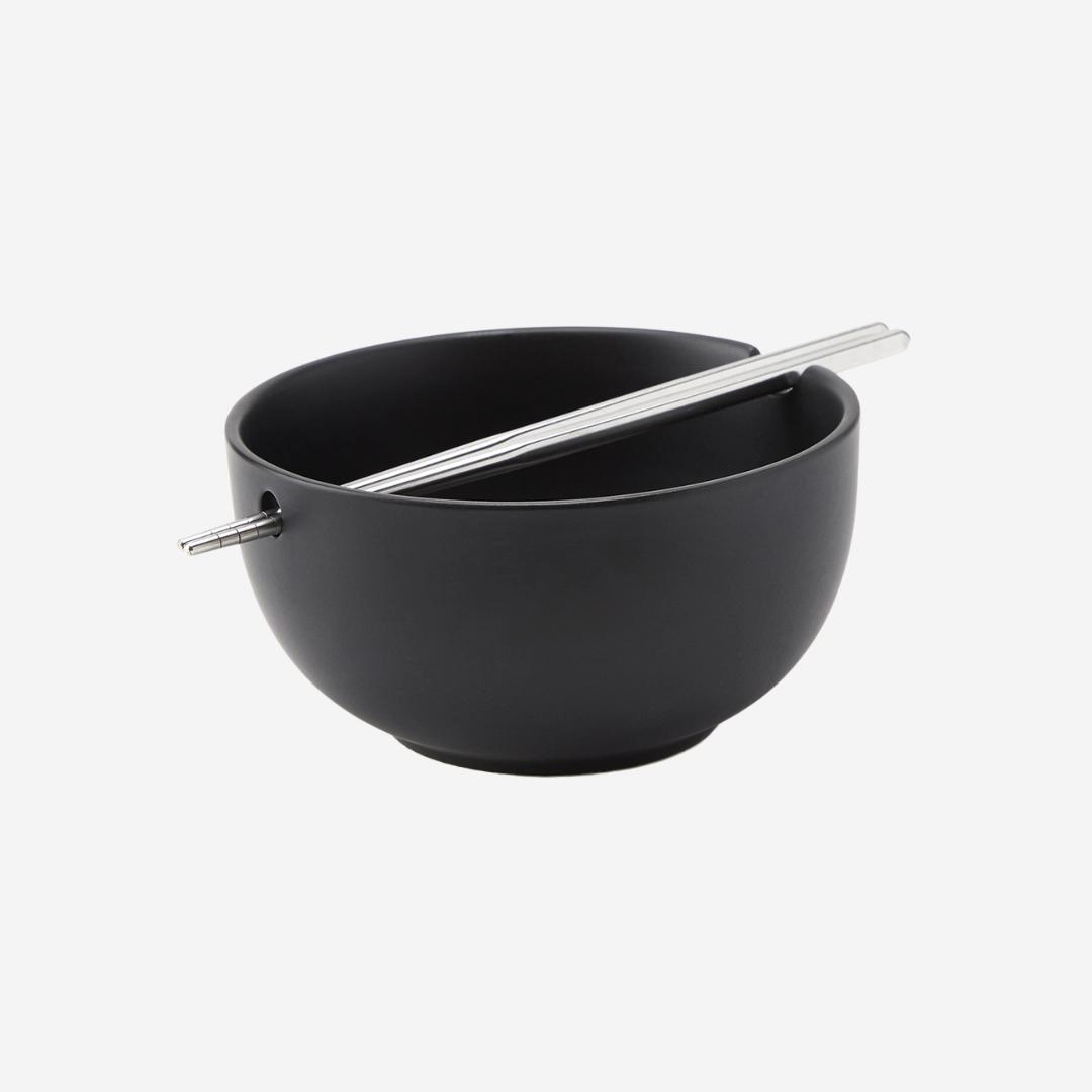 Stokes’ Soba Noodle Bowl with Chopsticks, Matte Black