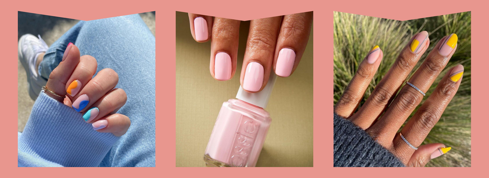 Colourful manicure, Pink Nail Polish, Nude & Orange Manicure