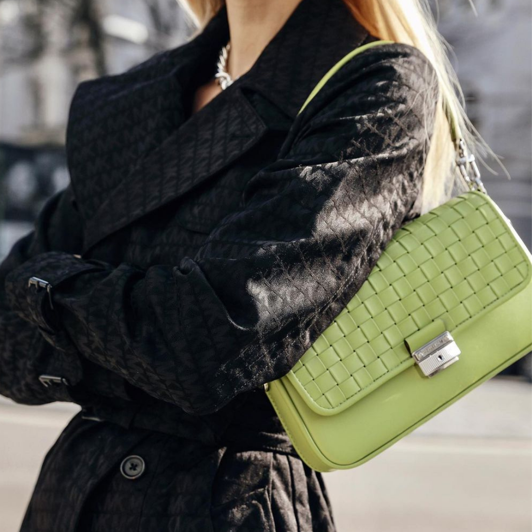 Neon green leather handbag