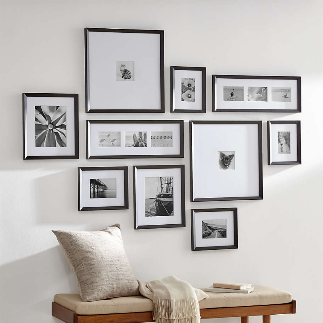 Wall with various sized frames
