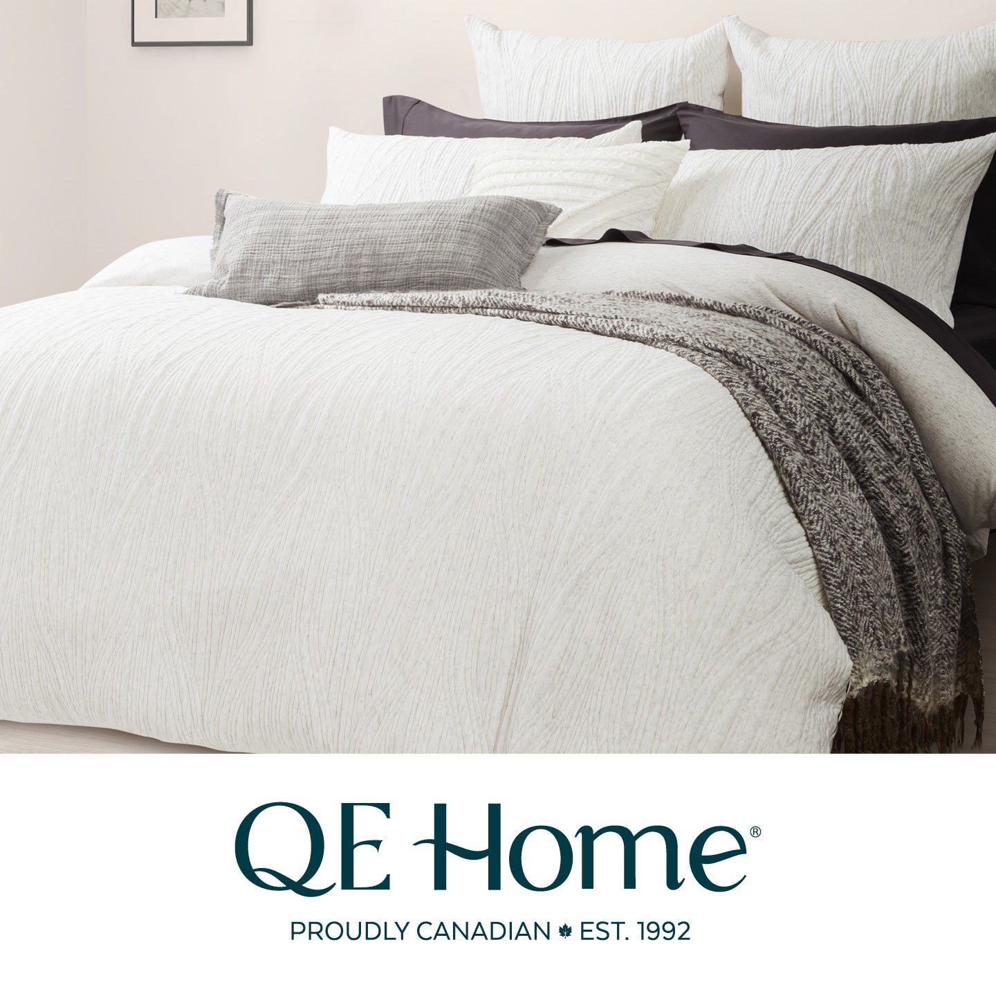 White bed with grey accents
