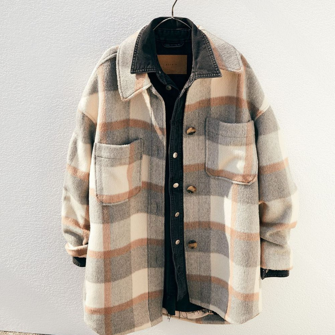 Neutral colour plaid shacket