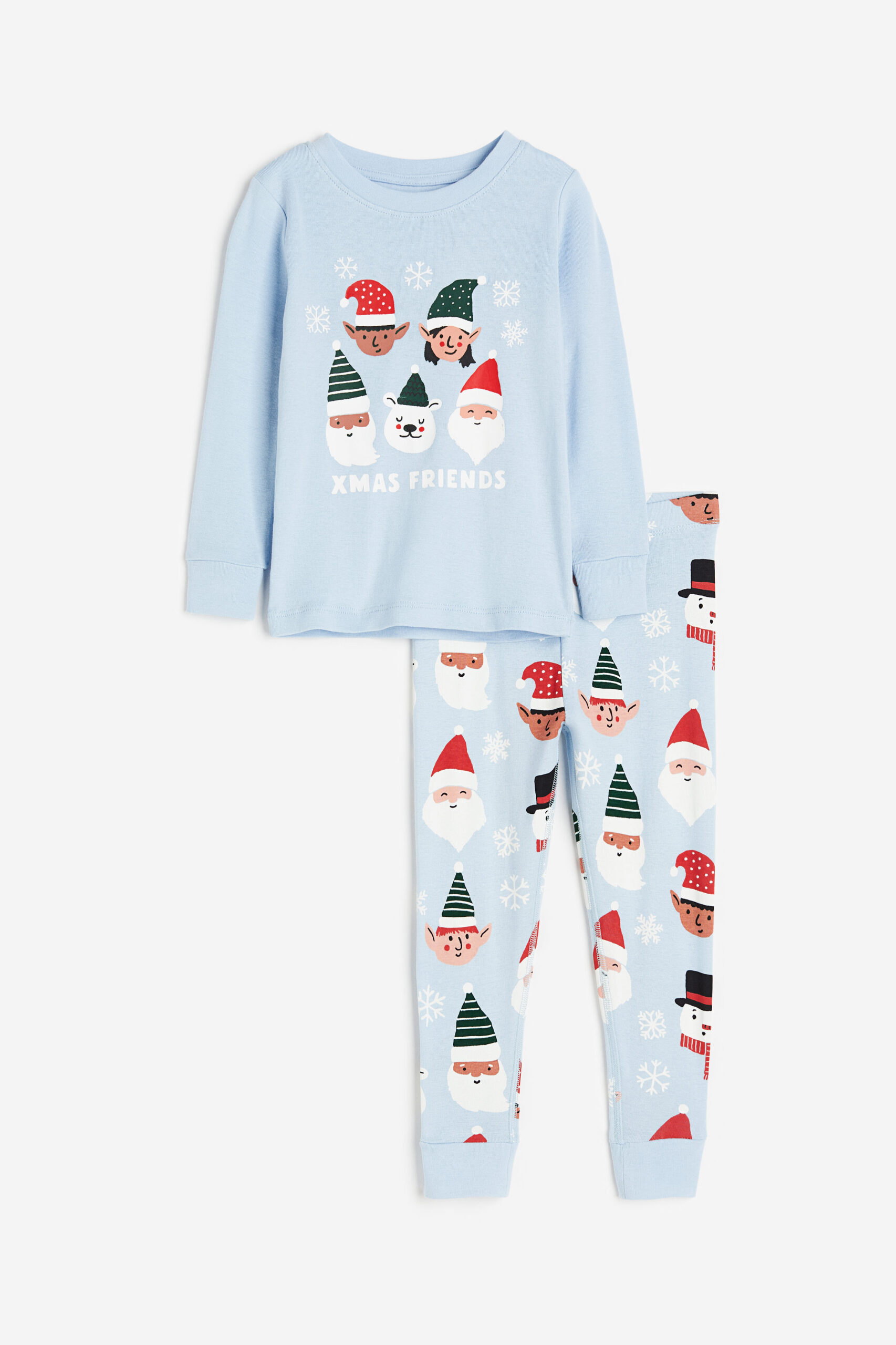 Christmas patterned blue pajamas