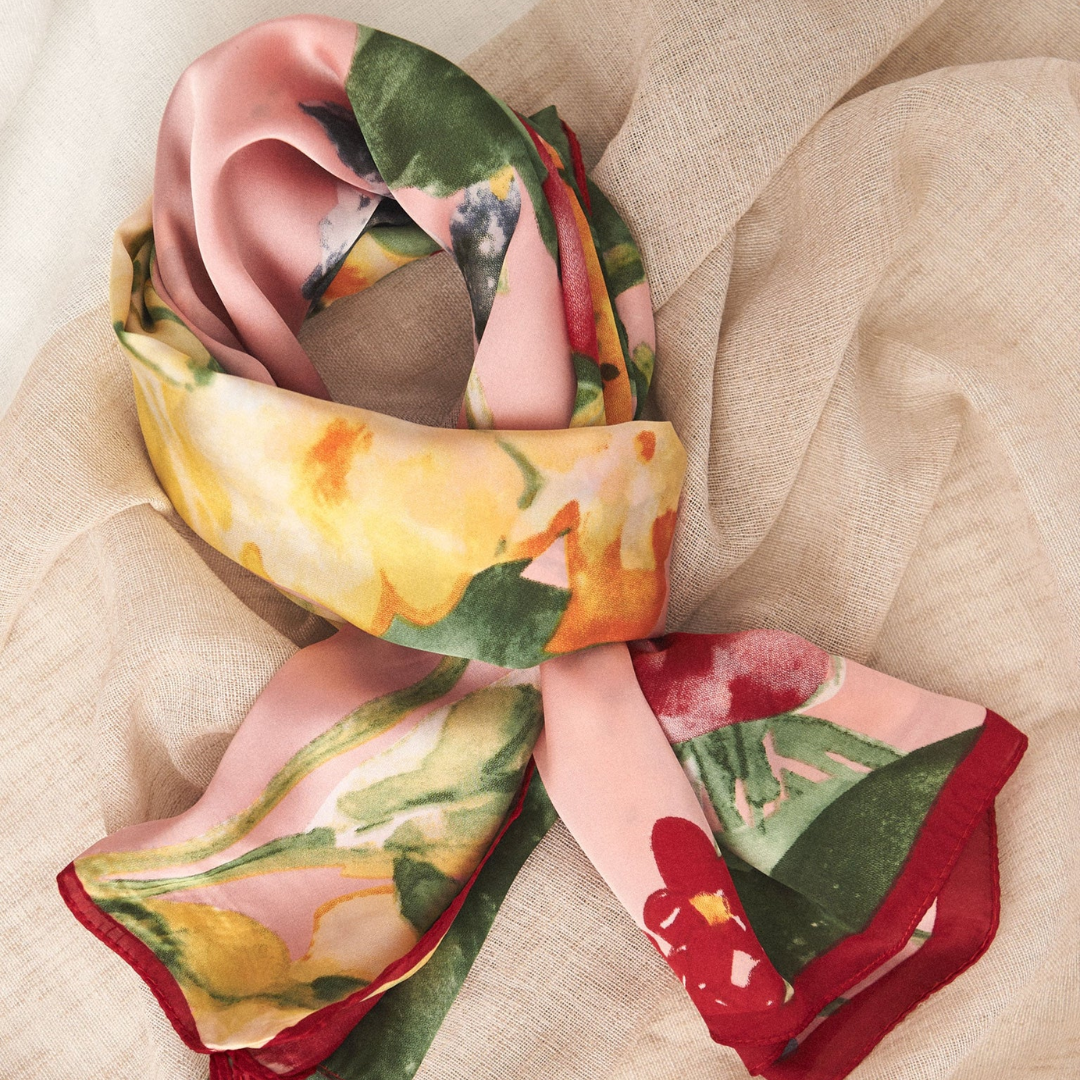 Red and pink floral scarf