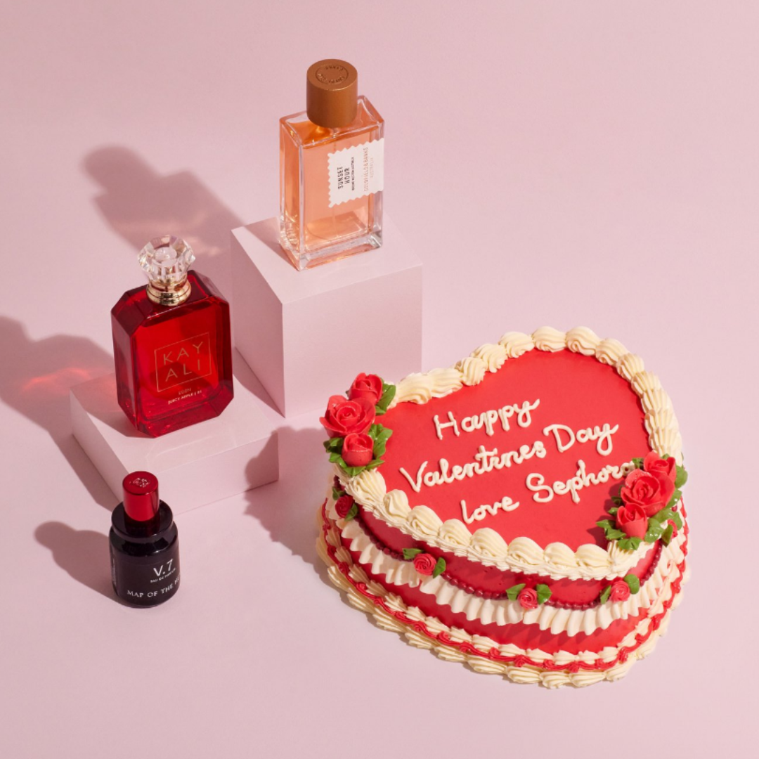 valentine's day cake and perfume