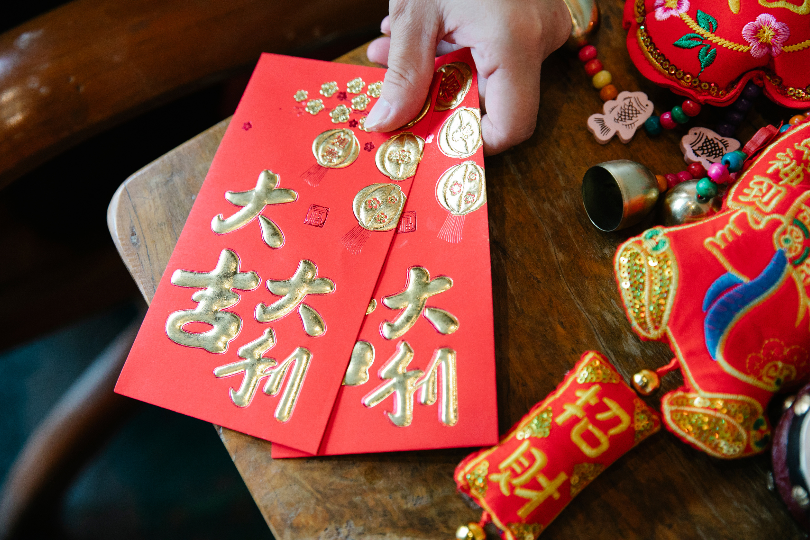 lunar new year envelopes on table