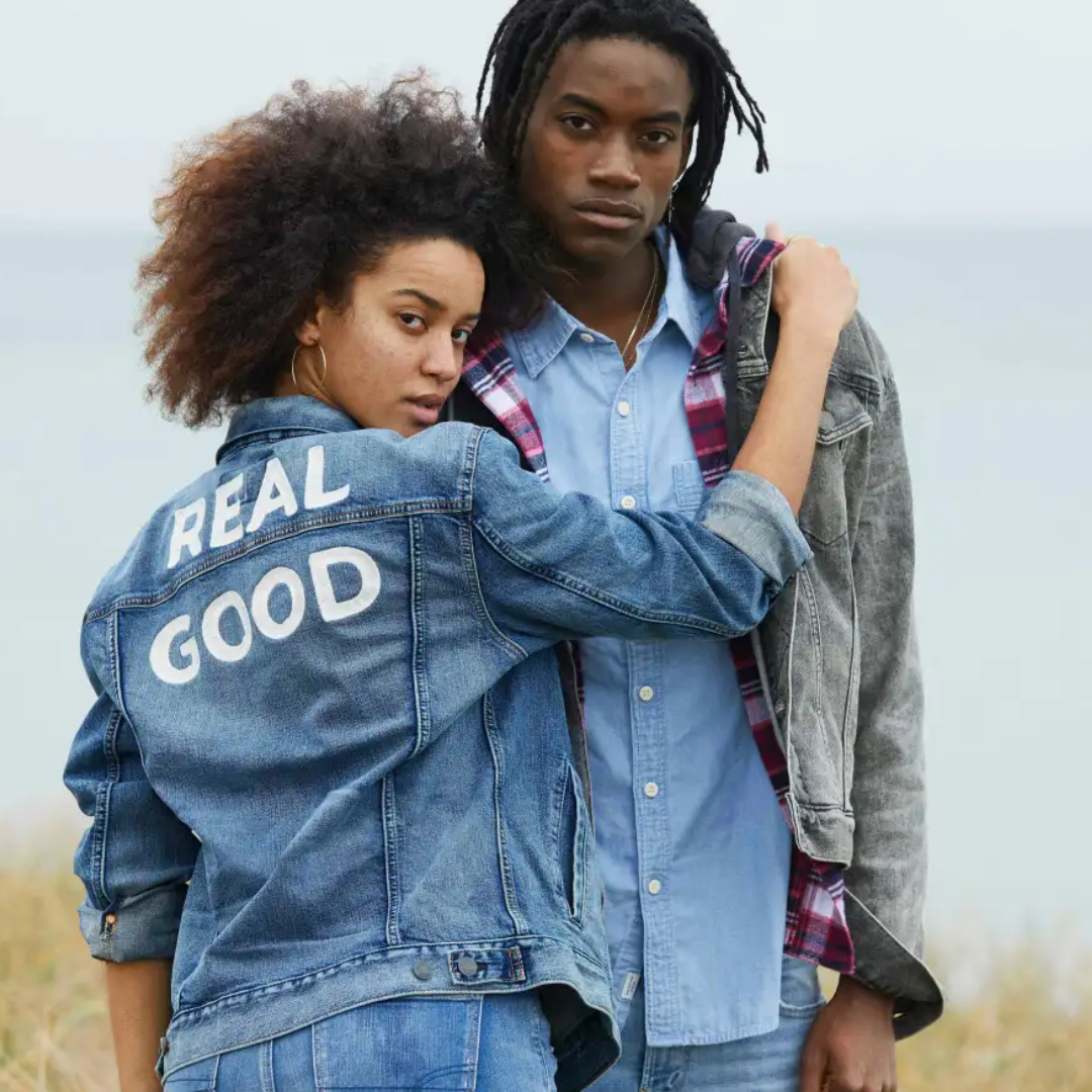 man and woman in jean jackets