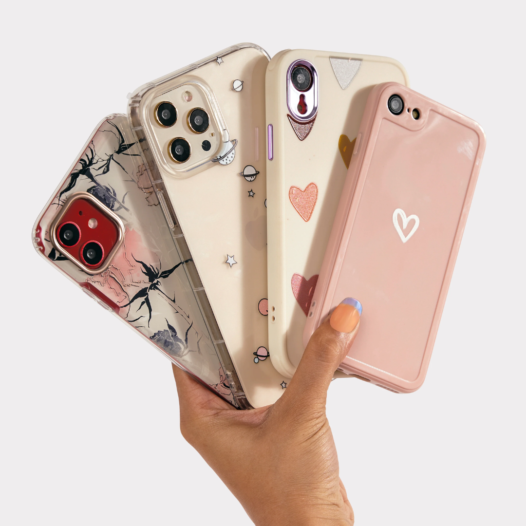 a selection of phone cases with varying designs