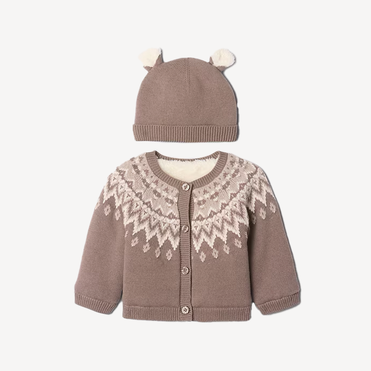 Brown baby knit sweater and hat with ears