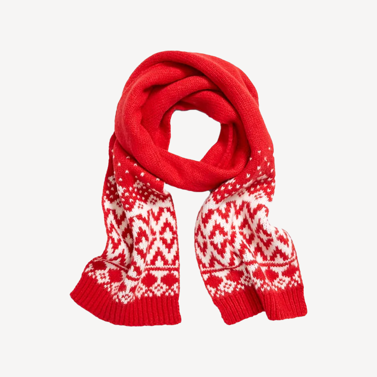 Red and white knit scarf